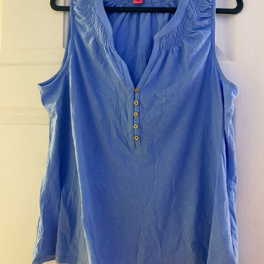 Lilly Pulitzer Blue Sleeveless Mandarin Collar Blouse